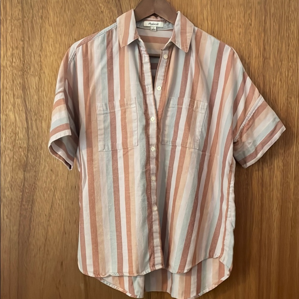 Madewell Brown and Blue Striped Button Down Shirt
